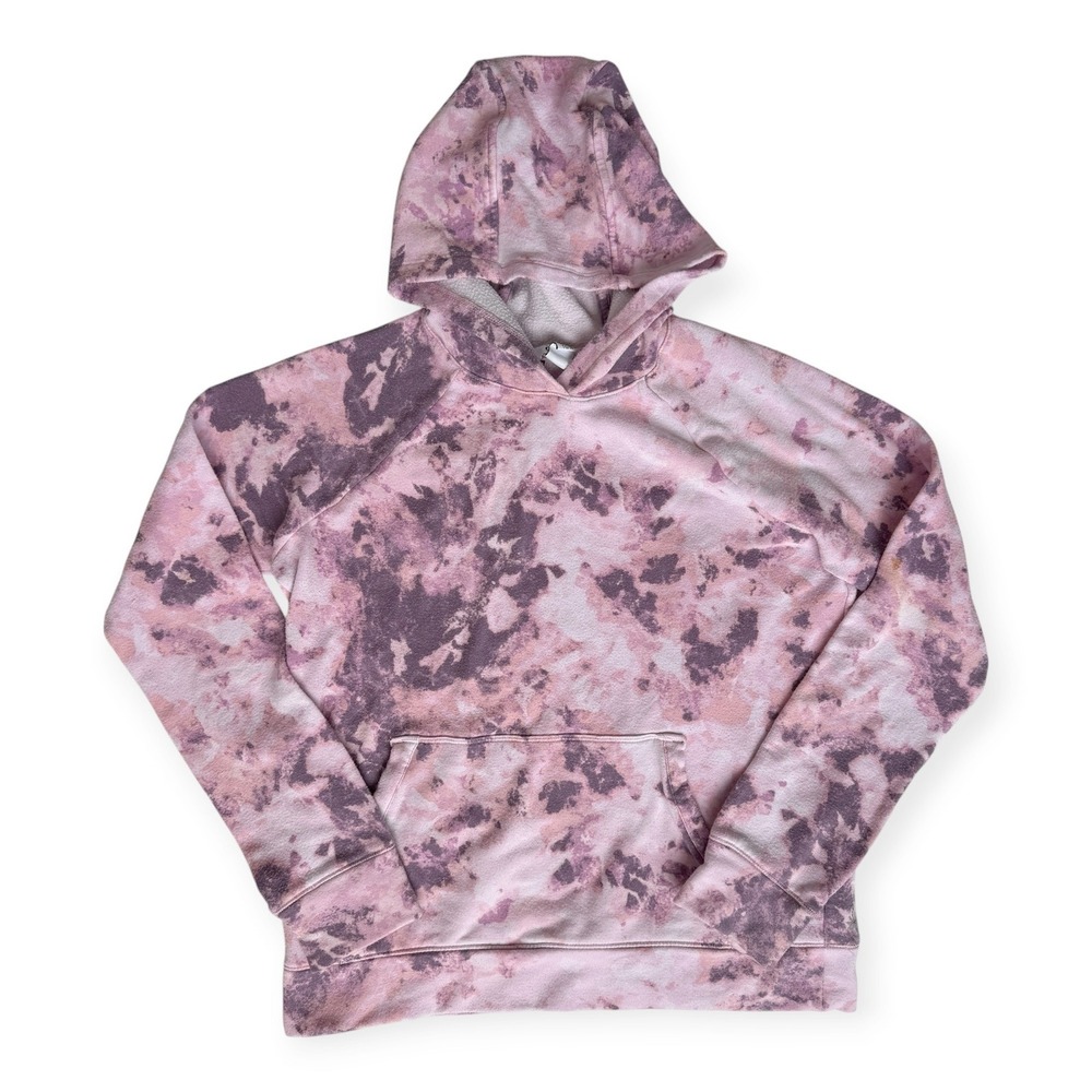 Athleta Girl Hoodie Kids XL 14 Pink Purple Tie Dye Fleece Pullover Thumbholes